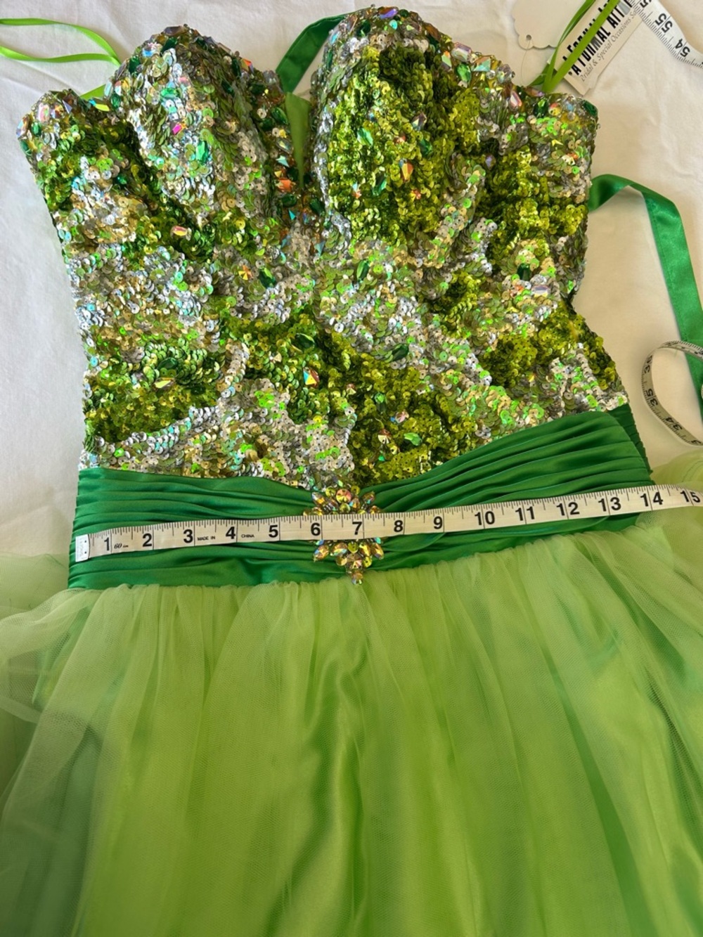 A Formal Affair Green Sequin Strapless Prom Dress XXS Corset Fairy Gown - Picture 9 of 10